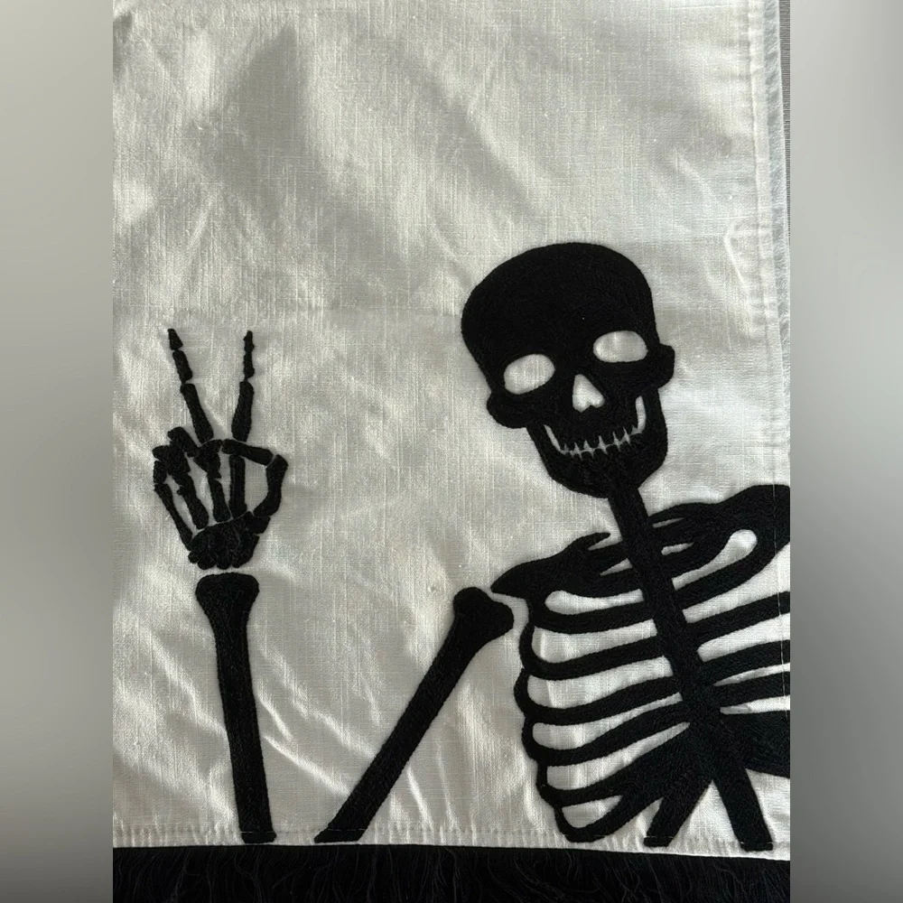 Kirklands Halloween Skeleton Table Runner - Black and White